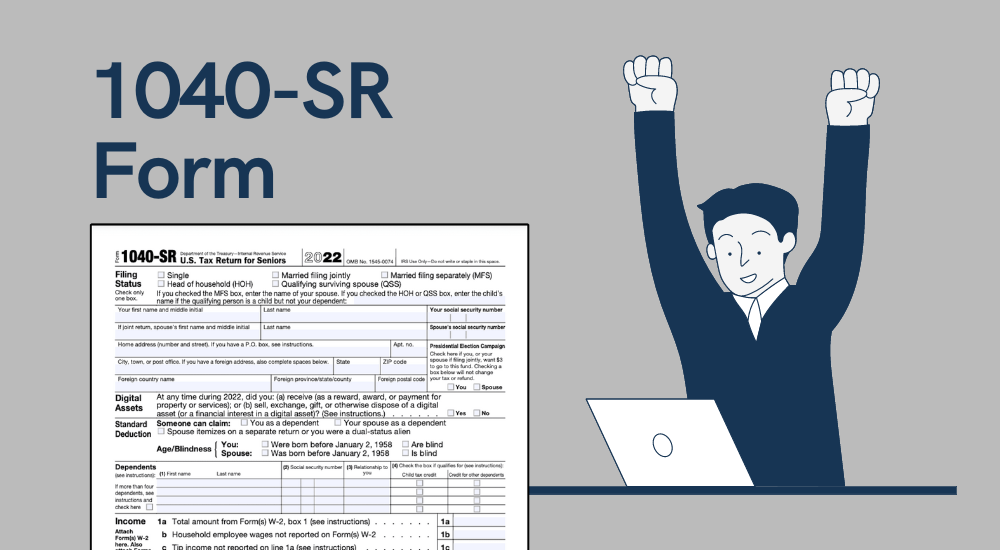 The blank 1040-SR tax form and the image of the man